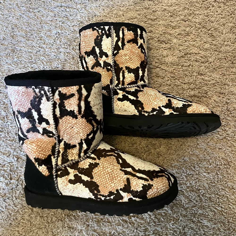 UGG Snake Print Ankle Boots - Black, Cream, Tan